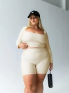 Princess Polly Active Power Activewear Rib Shorts In Latte