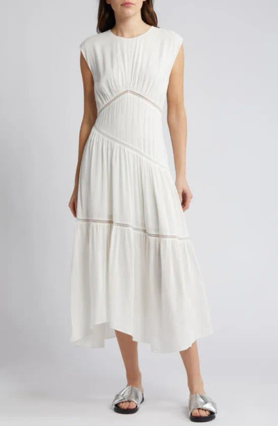 Frame Lace-insert Seersucker Midi Dress In White