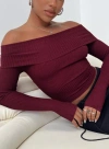 Princess Polly Lower Impact Morley Off Shoulder Sweater In Burgundy
