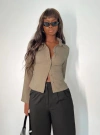 Princess Polly Anni Pinstripe Long Sleeve Button-up Shirt In Beige
