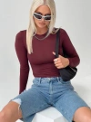 Princess Polly Soft Fit Arnim Long Sleeve Top In Wine