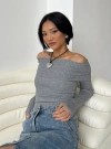 Princess Polly Morley Off Shoulder Sweater In Grey Marle