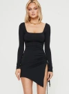 Princess Polly Lower Impact Caprani Long Sleeve Mini Dress In Black