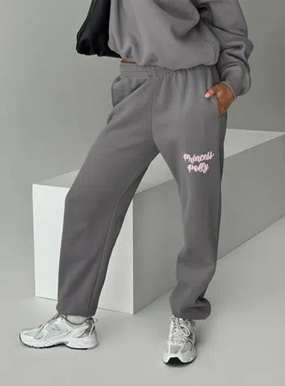 Princess Polly Dream Fleece Princess Polly Track Pants Puff Text In Charcoal