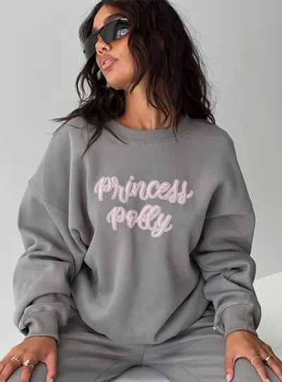 Princess Polly Dream Fleece Princess Polly Crew Neck Sweatshirt Puff Text In Charcoal