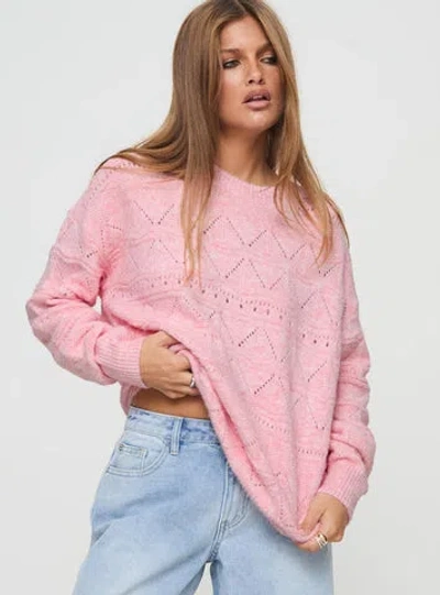 Princess Polly Lower Impact Pierce Pointelle Sweater In Blush