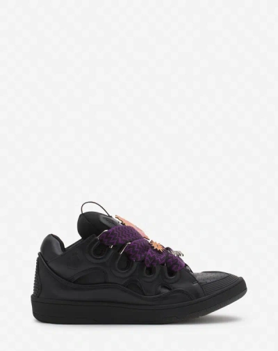 Lanvin Curb Leather And Pins Sneakers In Black