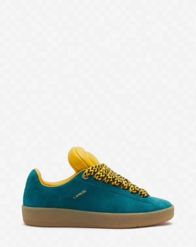Lanvin Curb Lite In Full Suede Sneakers In Dark Blue/yellow