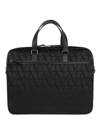 Valentino Garavani Double Handle Briefcase Toile Iconographe In Black