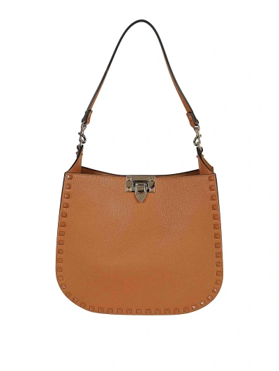 Valentino Garavani Rockstud Hobo Bag In Beige