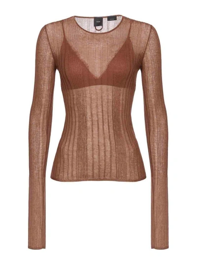Pinko Top Brown In Brown/leather
