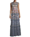 NEEDLE & THREAD FLORAL-EMBROIDERED JET SLEEVELESS TULLE EVENING GOWN,PROD202590241