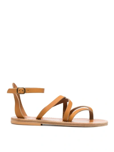 Kjacques Strappy Flat Leather Sandals In Brown