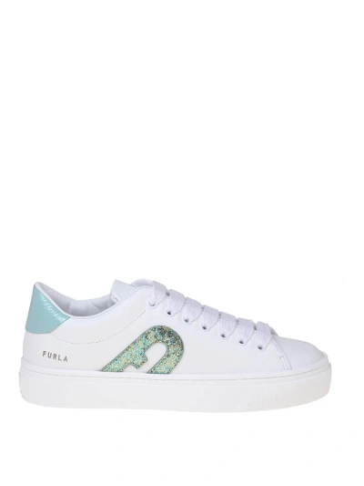 Furla Joy Lace Up Trainers In White Leather