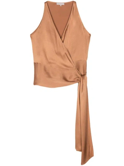 Antonelli Wrap Charmeuse Blouse In Brown