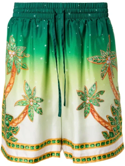 Casablanca Joyaux Dafrique Silk Shorts In Patterned Green