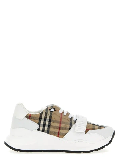 Burberry Tan & White Check Trainers In White/clear/check