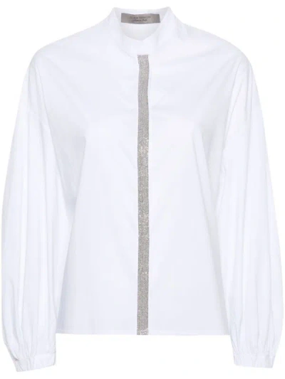 D-exterior Bead-detail Poplin Shirt In White