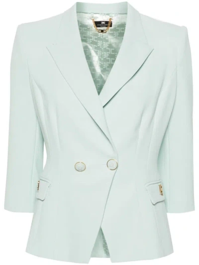 Elisabetta Franchi Double-breasted Crepe Blazer In Green