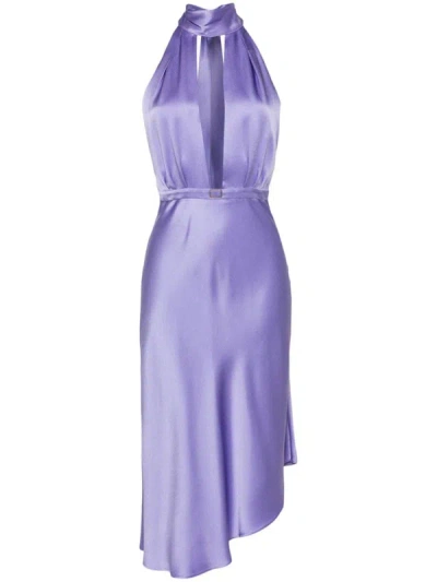 Elisabetta Franchi Asymmetric Midi Satin Dress In Violet