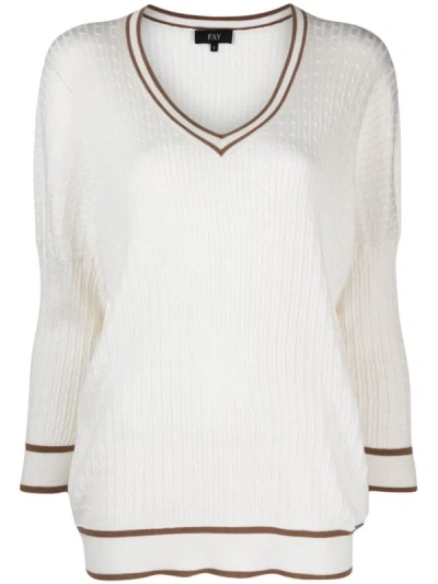Fay Cable Knit In White
