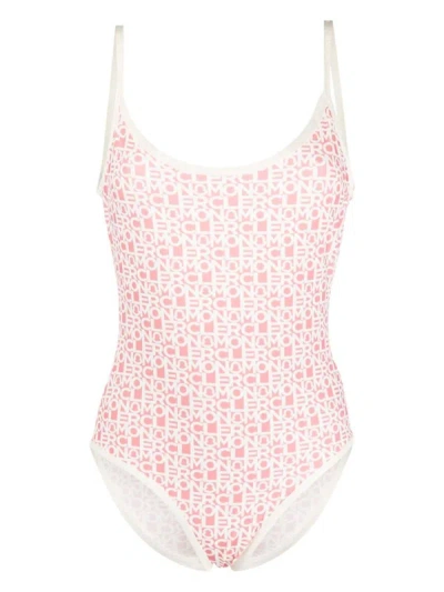 Moncler Logo Print Swimsuit In Nude & Neutrals