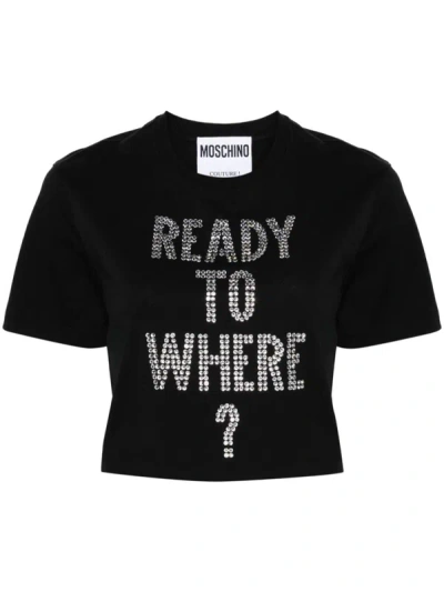 Moschino T-shirt With Rhinestones In Black