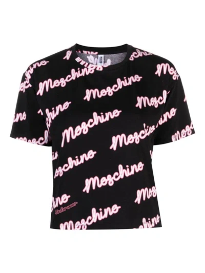 Moschino Underwear Logo Print T-shirt In Nero E Rosa