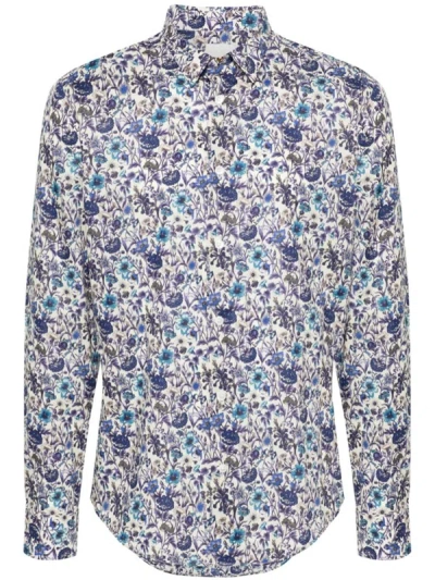 Paul Smith Slim-fit Blue And White 'liberty Floral' Print Shirt In Blues
