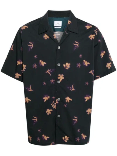 Paul Smith Floral Print Shirt In Black
