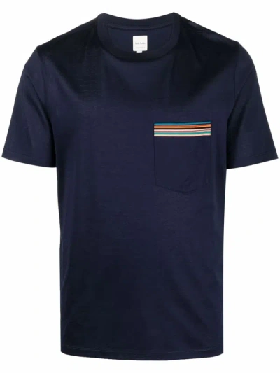 Paul Smith Navy Blue Cotton T-shirt In Blues