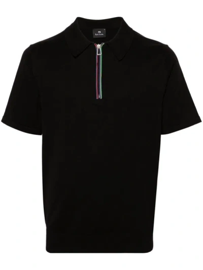 Paul Smith Polo With Zip In Black