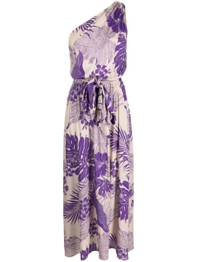 Pinko Floral-print Off-shoulder Dress In Purple
