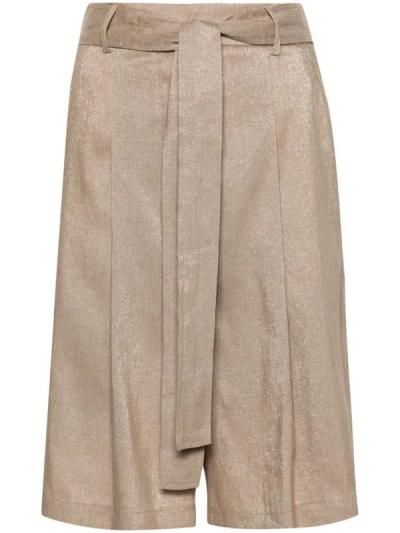 Seventy Belted Straight-leg Shorts In Beige