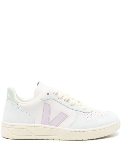 Veja V-10 Chromefree® Leather Sneakers In Gravel Parme Menthol