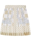 Versace Skirt Fabric Silver Baroque Crest Damier Print Silk Twill In Beige E Bianco