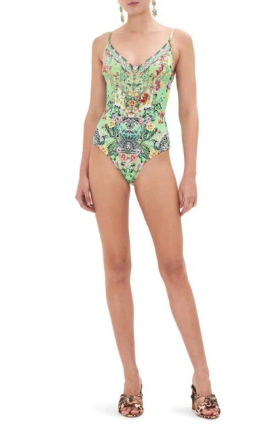 Camilla Porcelain Dream Crystal Wired V-neck One-piece Swimsuit