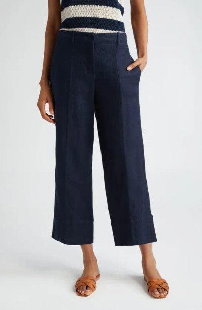 Max Mara Linen-blend Cropped Trousers In Navy