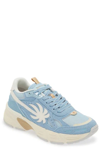 Palm Angels The Palm Runner Leather Sneakers In Light Blue