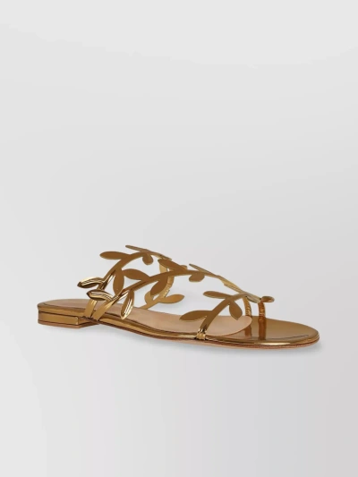Gianvito Rossi Metallic Branch Flat Slide Sandals In Gold
