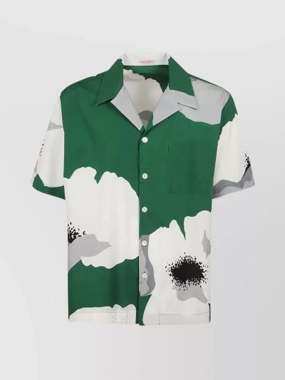 Valentino Flower Portrait-print Bowling Shirt In Green,white
