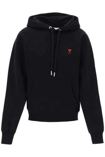 Ami Alexandre Mattiussi Ami De Coeur-motif Organic Cotton Hoodie In Black