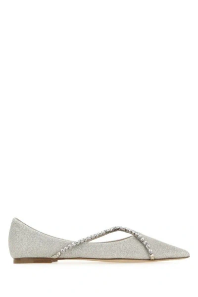 Jimmy Choo Crystal Embellished Glitter Pointy-toe Ballet Flats In Silver