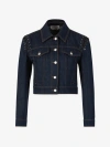 Alexander Mcqueen Lace-up Cropped Denim Jacket In Eyelet And Lace Detail