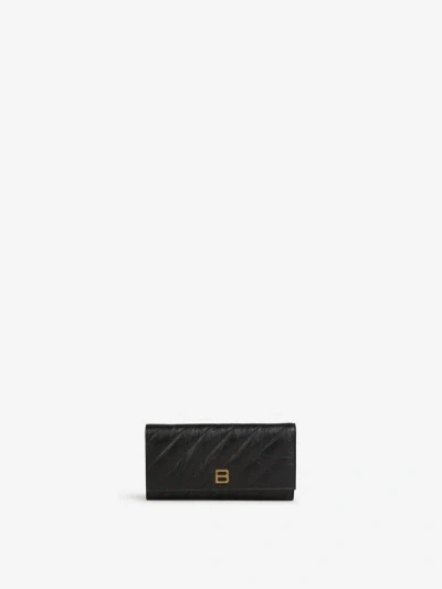 Balenciaga Crush Leather Clutch In Negre