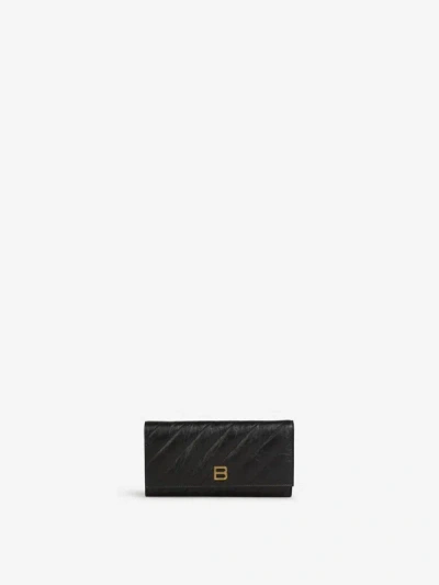 Balenciaga Crush Leather Clutch In Negro