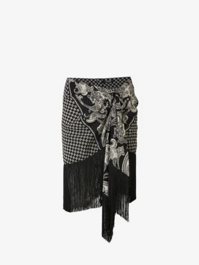 Balmain Fringed Paisley-print Silk Miniskirt In Grey