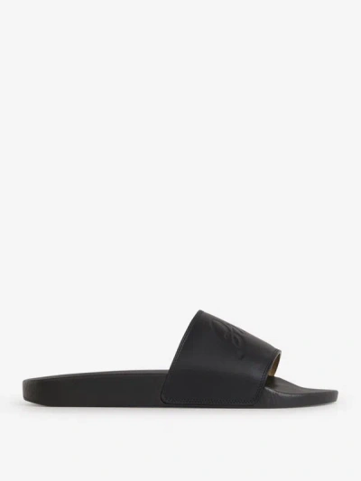 Brioni Leather Logo Sandals In Negre