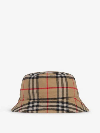 Burberry Check Cotton Bucket Hat In Beix