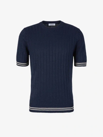 Gran Sasso Linen Ribbed Knit T-shirt In Blau Marí